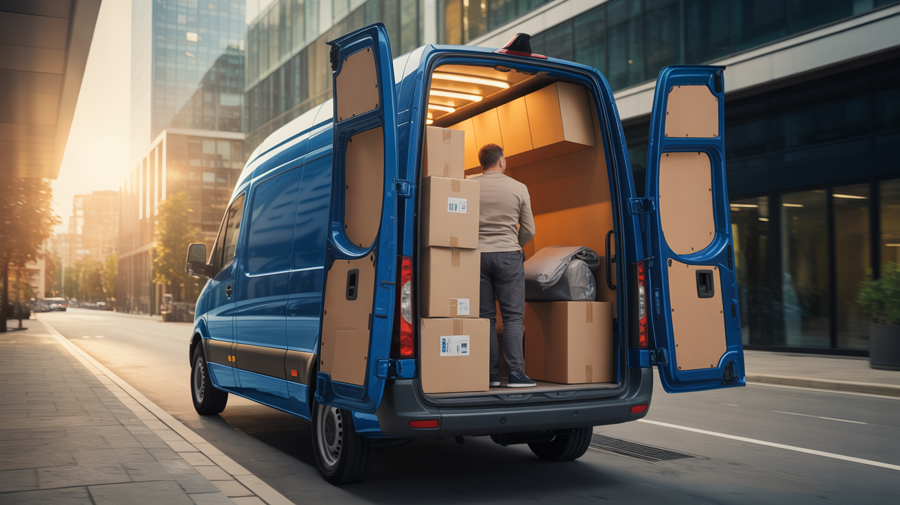 Mercedes Sprinter cargo van with boxes for apartment moving